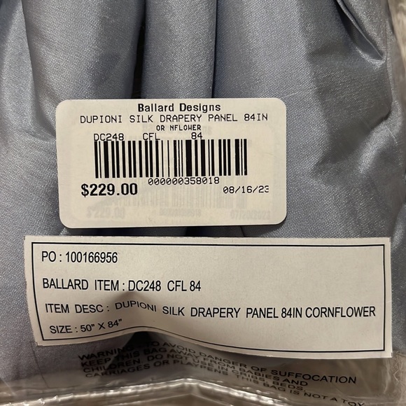 2/2 Ballard Design Dupioni silk Drapery Panel Color Cornflower - Picture 4 of 4